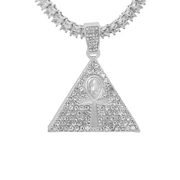 White Gold-Tone Iced Out Hip Hop Bling Symbol Of Life Ankh Cross Pendant 1 Row Square Cubic Zirconia Princess Cut Stones Tennis Chain 24 Necklace Choker Chain White Gold-Tone Iced Out Hip Hop Bling Symbol Of Life Ankh Cross Pendant 1 Row Square Cubic Zirconia Princess Cut Stones Tennis Chain 24 Necklace Choker Chain